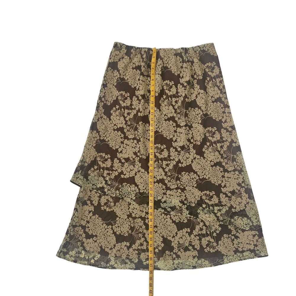 Cato Woman Brown Beige Floral Layered Wrap Style Chiffon Maxi Skirt Size 18/20W - Picture 10 of 10